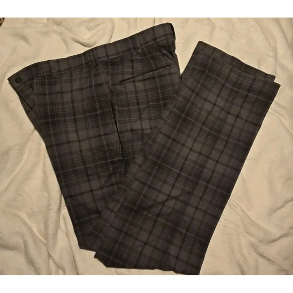 Nike Golf Tour Performance Dri-FIT Plaid Pants Mens 34x34 Grey Black Checkered